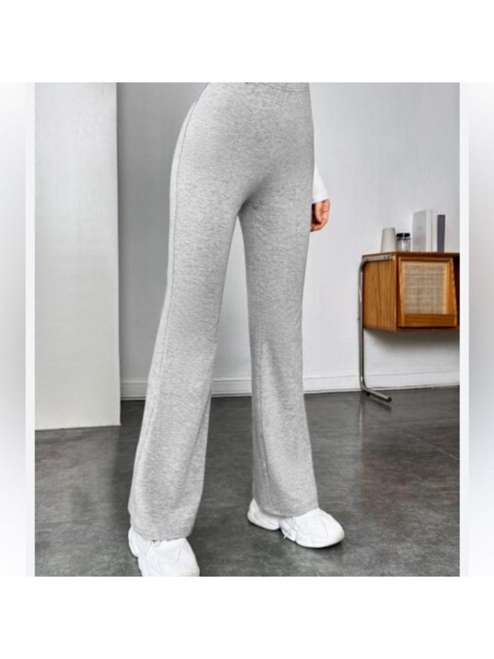 SHEIN Light Gray Wide Leg Knit High-Rise Pants